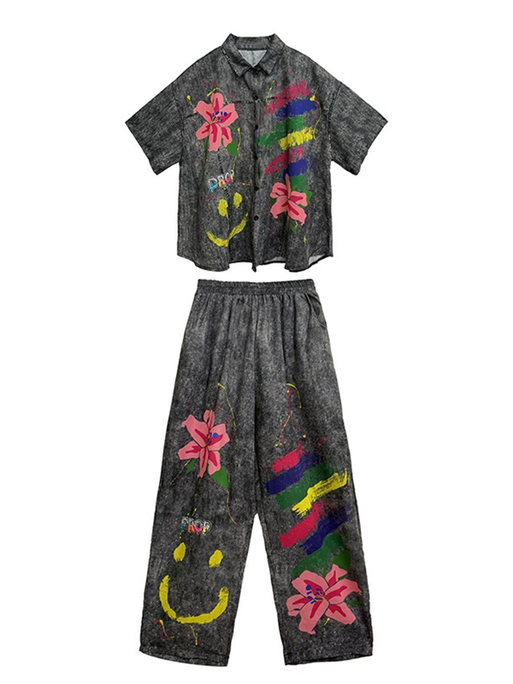 ペイントフラワーシャツ＆パンツ