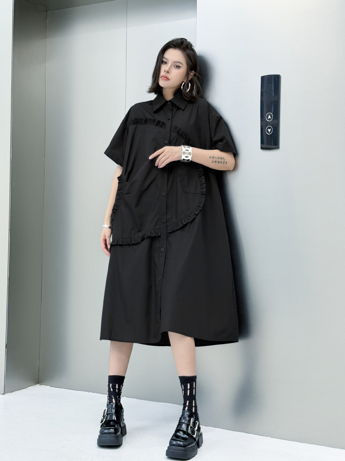Round ruffle shirt dress 