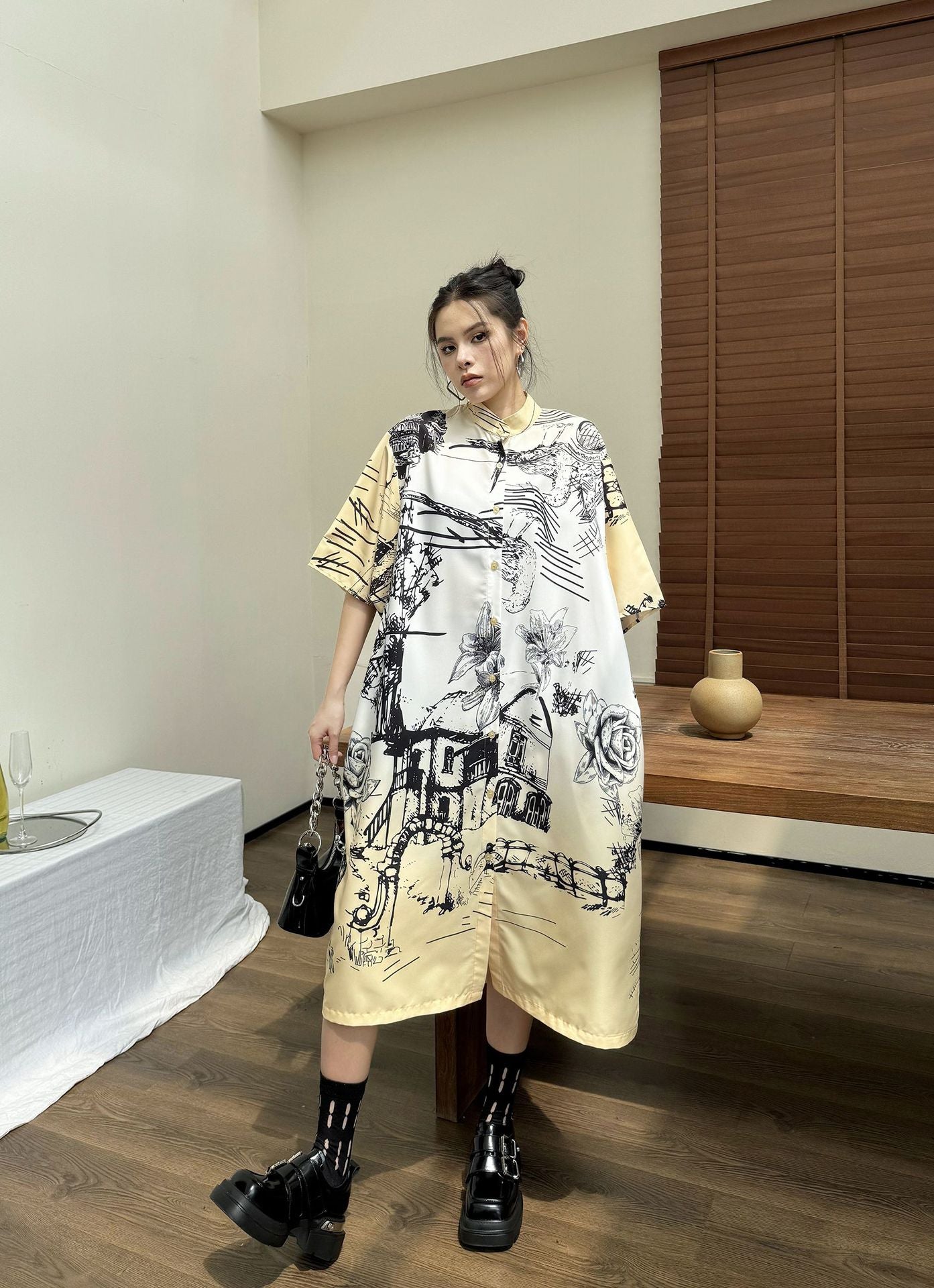 Scarf tie blouse and denim pants series 