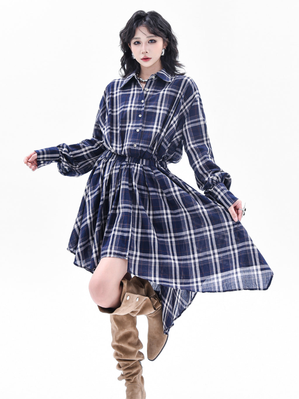 チェックシャツヘムドレス