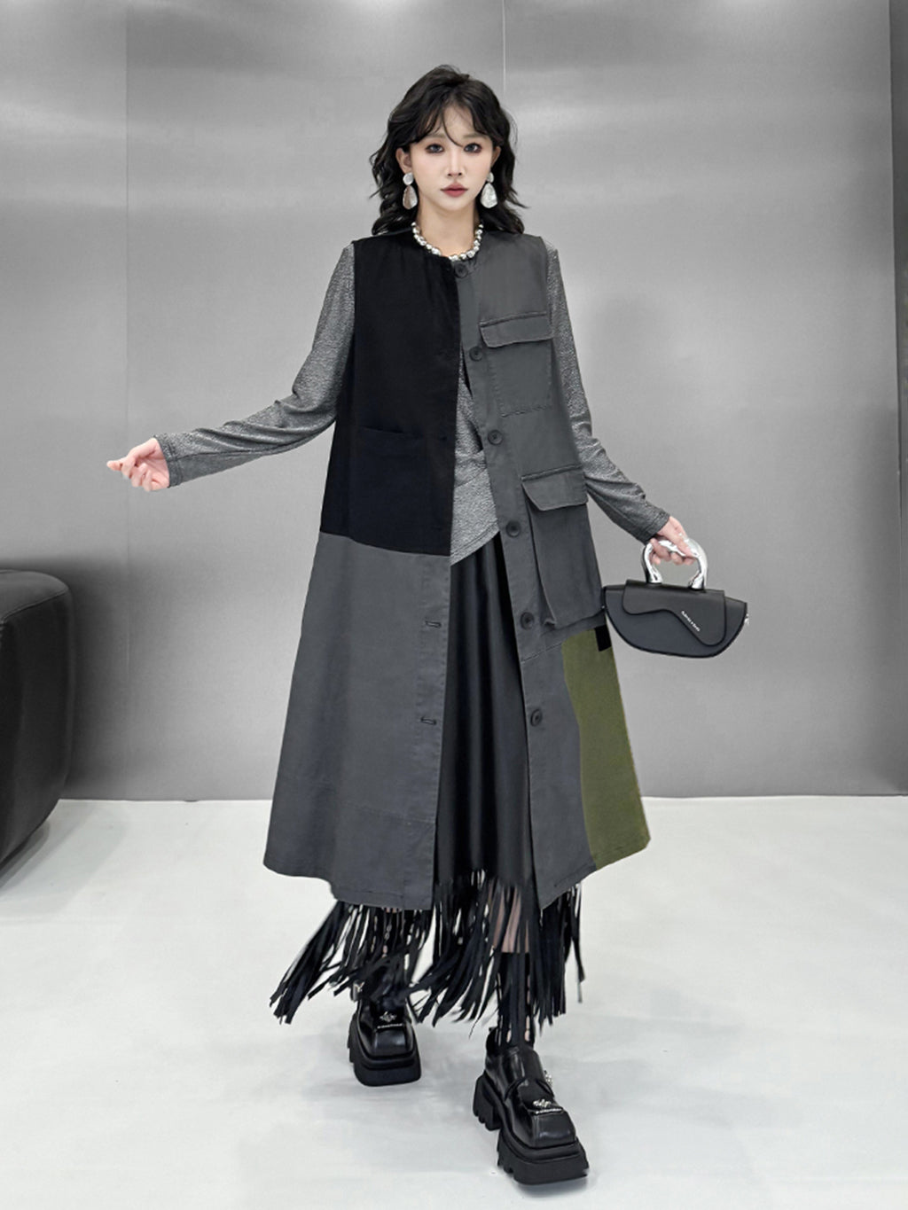 Scarf tie blouse and denim pants series 