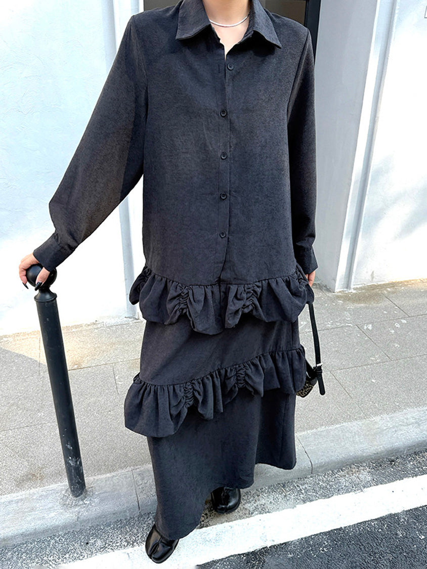フリルレイヤードシャツドレス