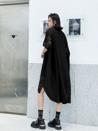 Lace slit shirt dress 