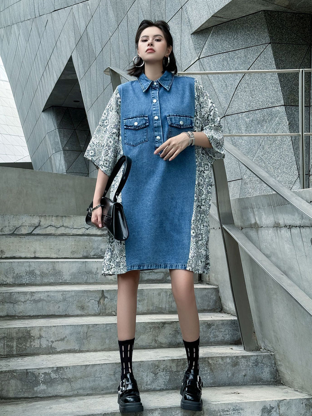Denim Switch Pattern Dress 