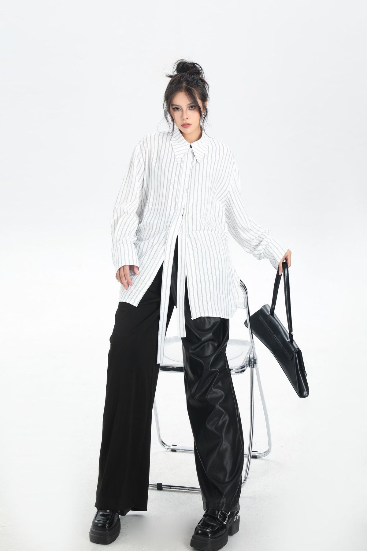 Scarf tie blouse and denim pants series 