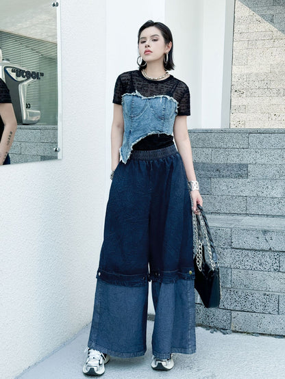 Scarf tie blouse and denim pants series 