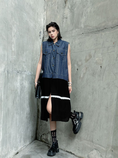 Scarf tie blouse and denim pants series 