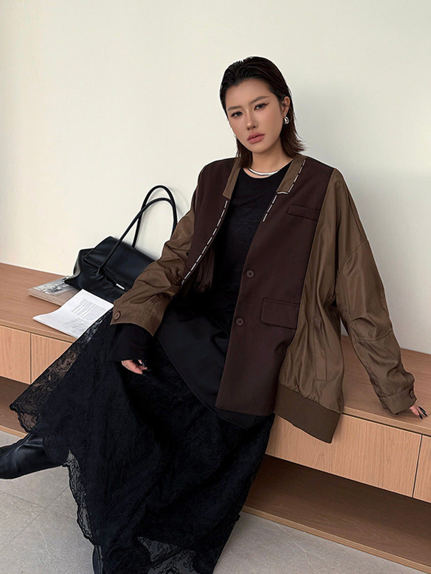 ノーカラーレイヤードジャケット