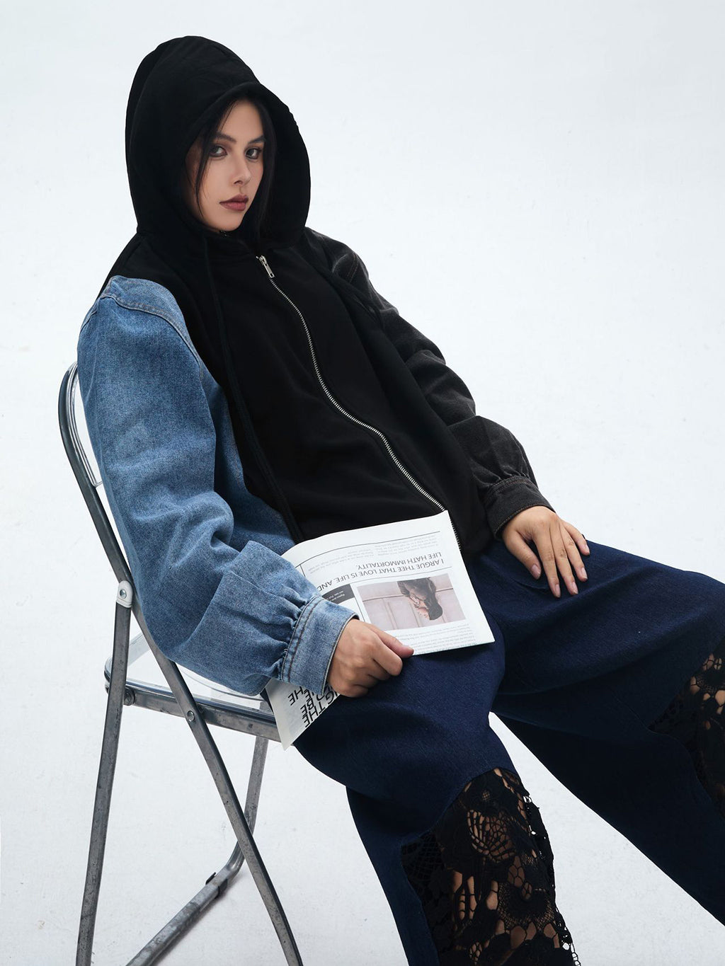 Washed Denim Docking Hoodie 