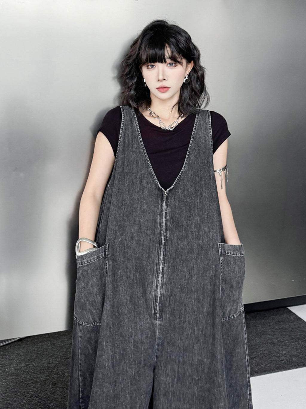 Sleeveless wide denim jumpsuit 