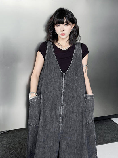 Sleeveless wide denim jumpsuit 