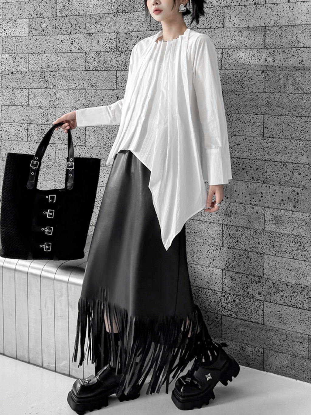 Scarf tie blouse and denim pants series 