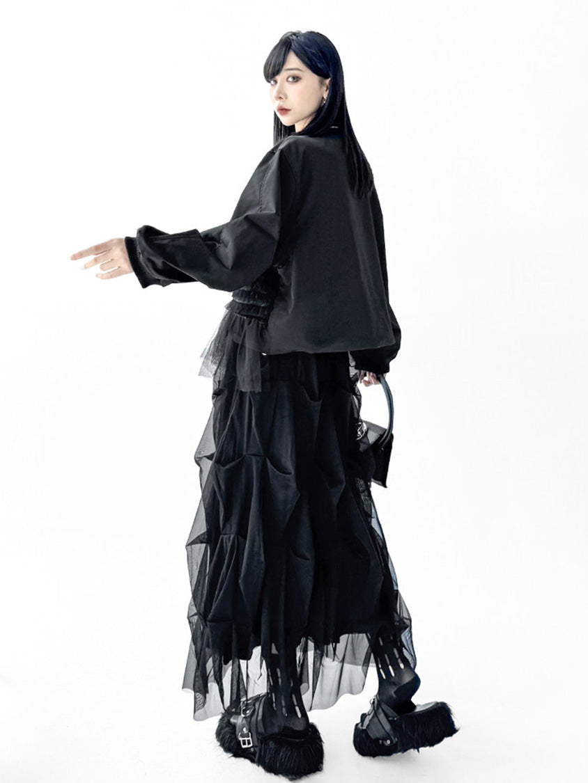 Mesh stitch top and skirt