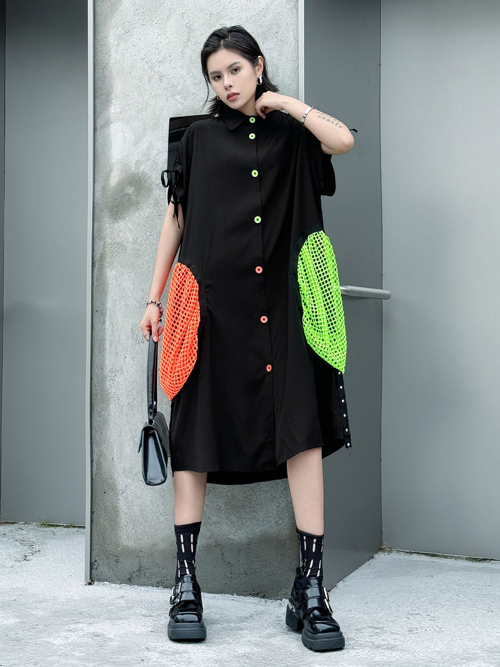 neon patch shirt dress