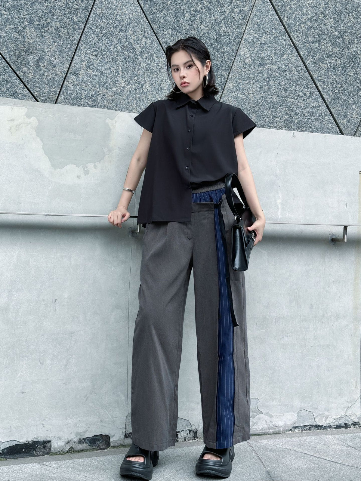 Scarf tie blouse and denim pants series 