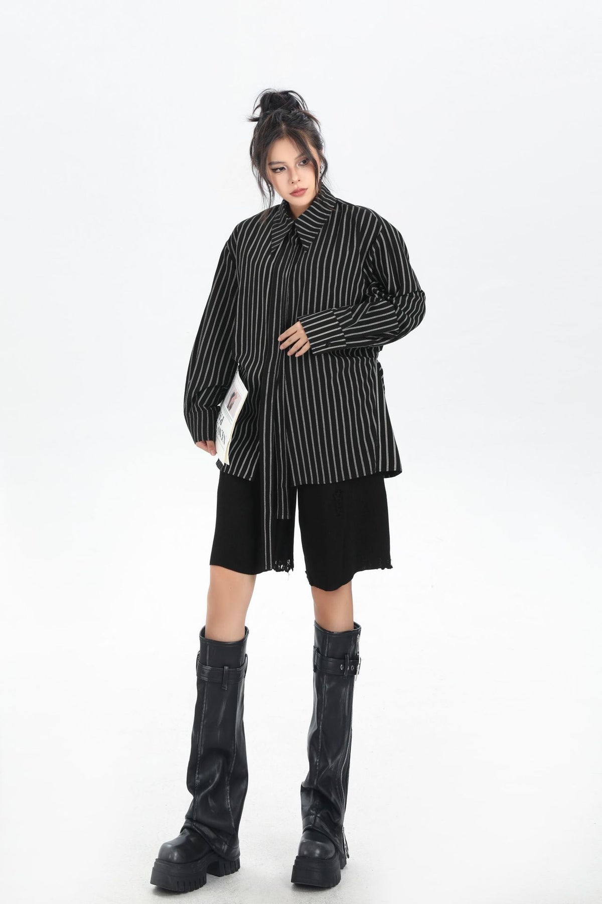 Scarf tie blouse and denim pants series 
