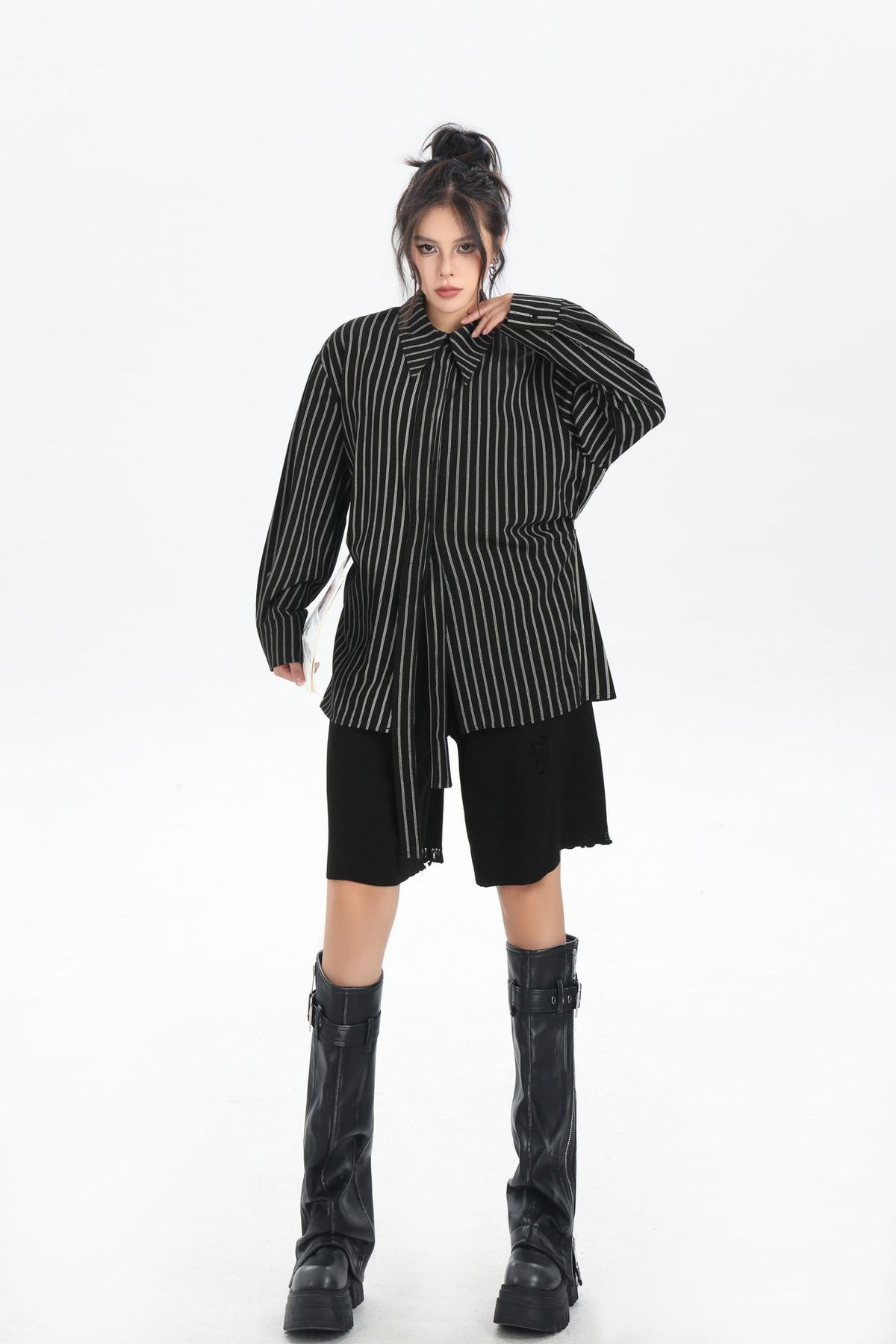 Scarf tie blouse and denim pants series 