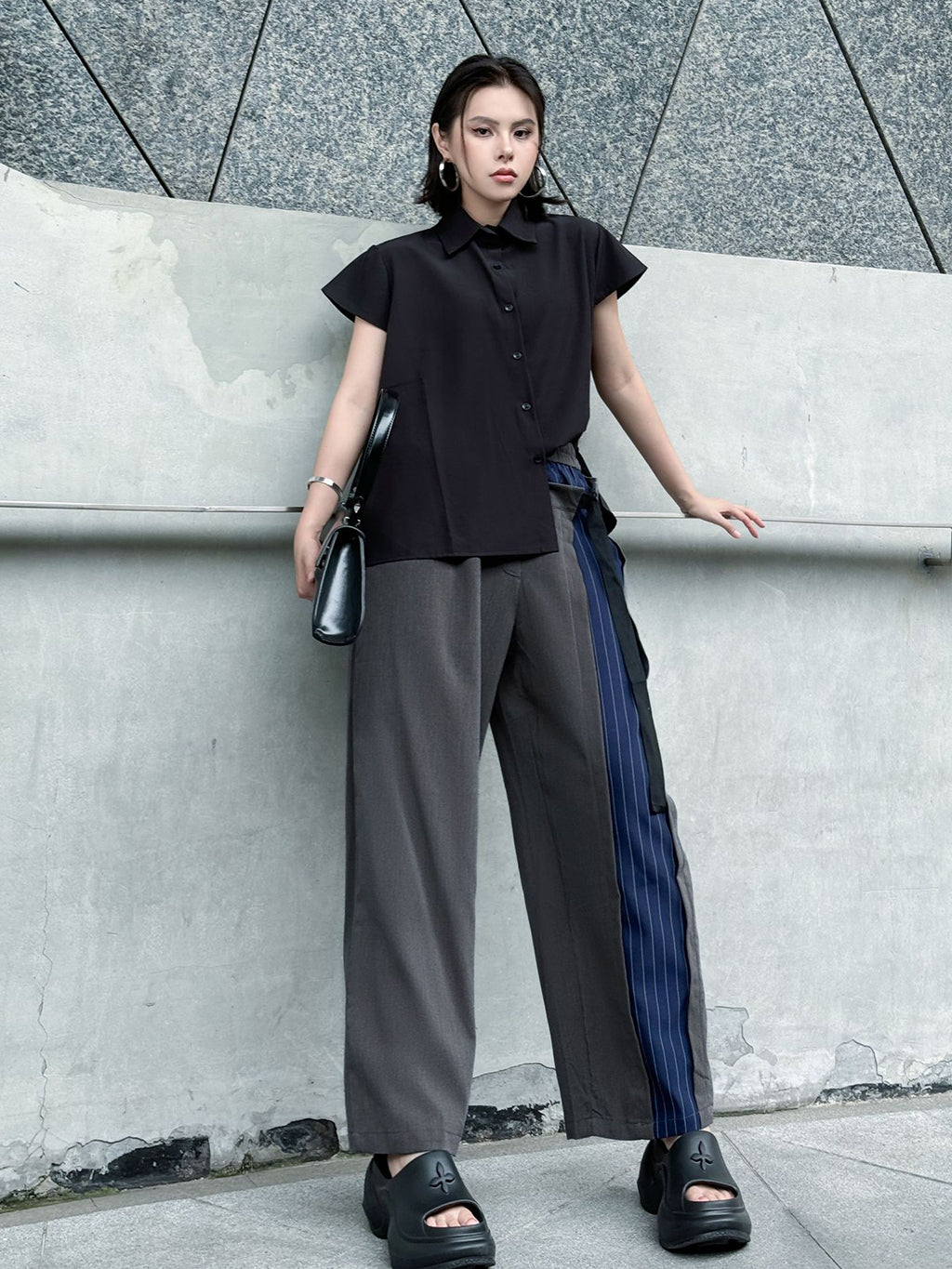 Scarf tie blouse and denim pants series 