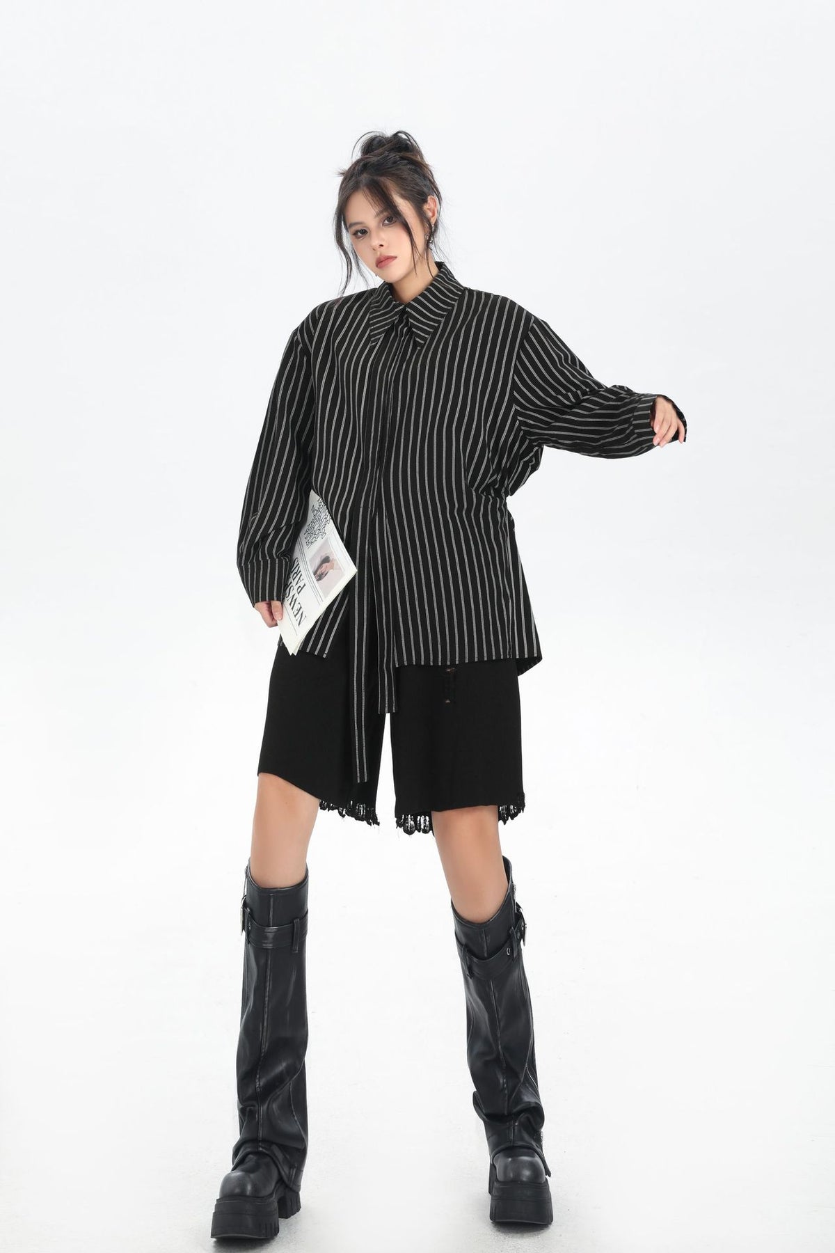 Scarf tie blouse and denim pants series 
