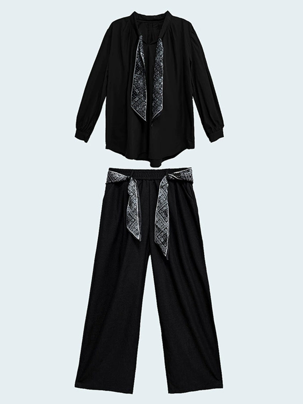 Scarf tie blouse and denim pants series 
