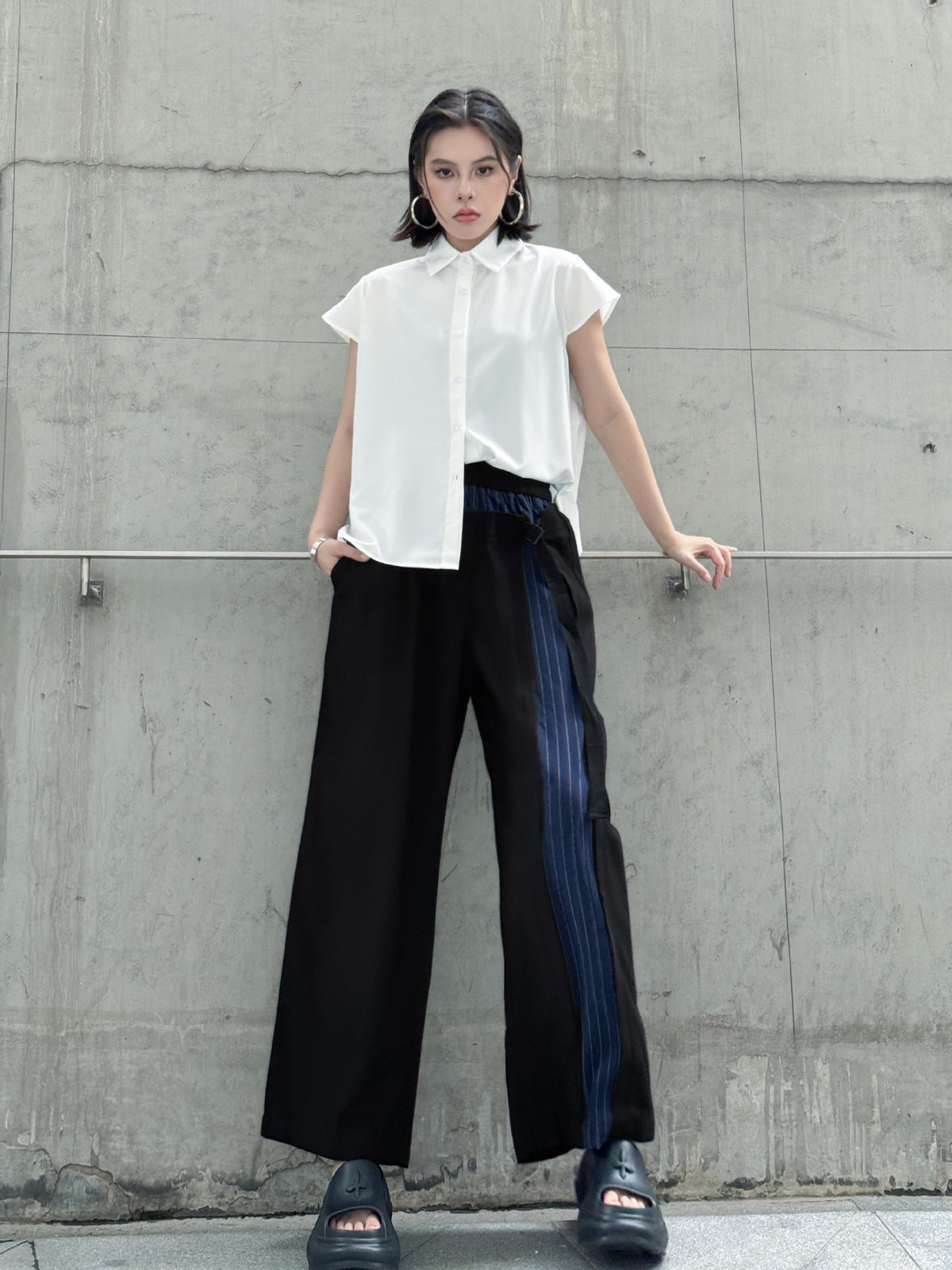 Scarf tie blouse and denim pants series 