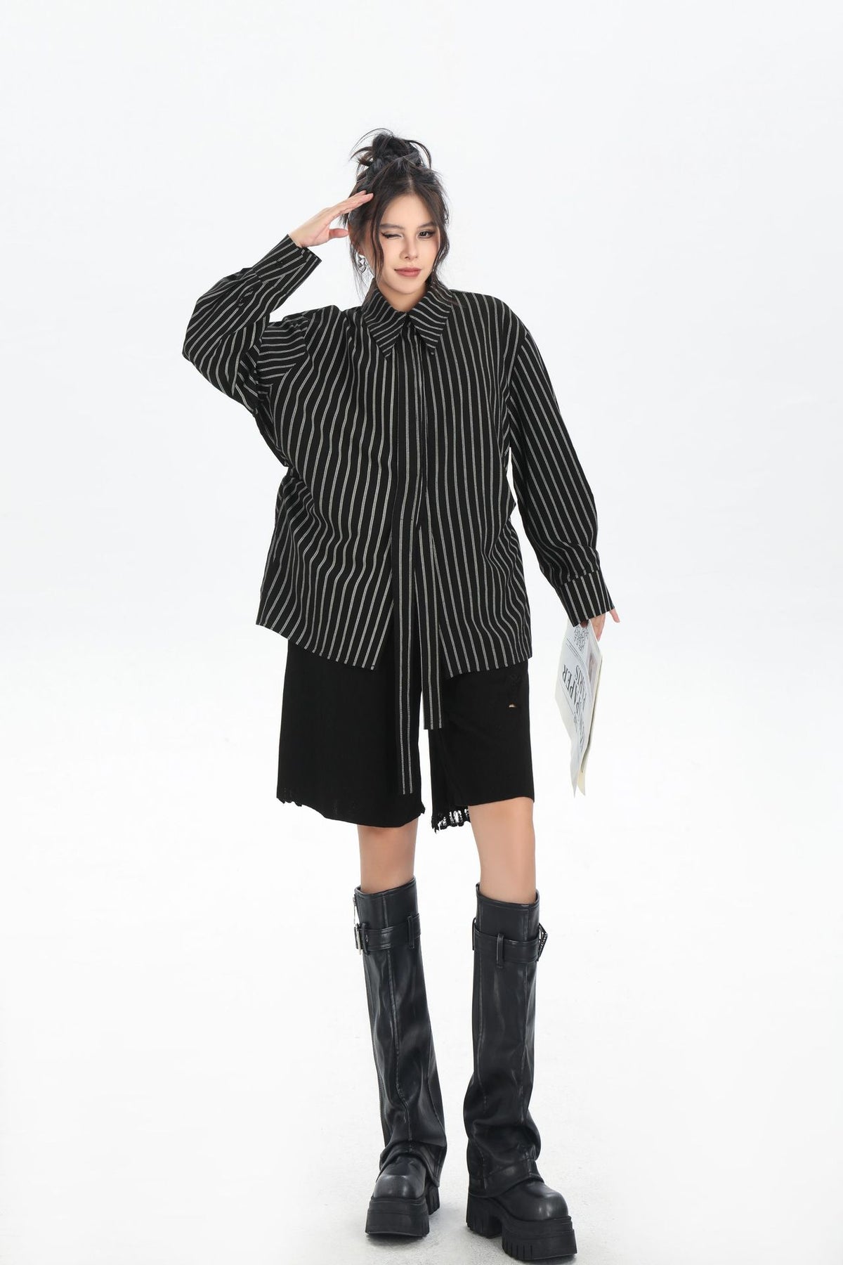 Scarf tie blouse and denim pants series 