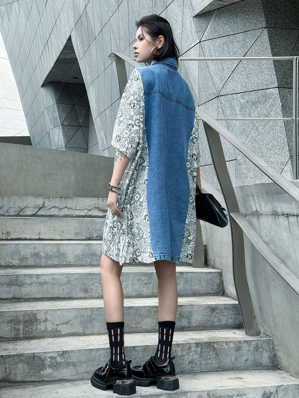 Denim Switch Pattern Dress 