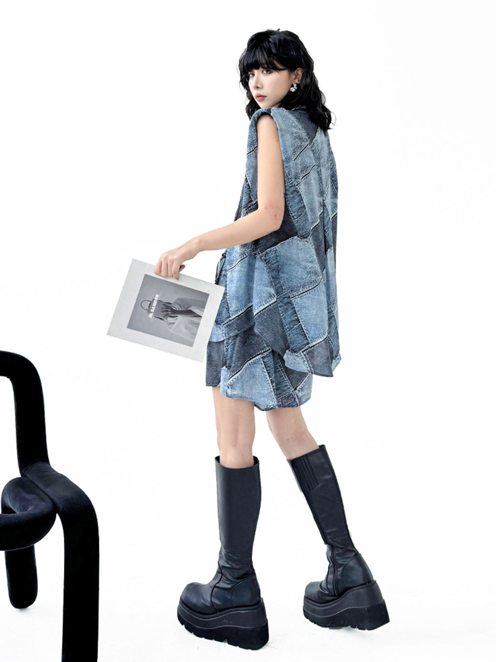 Patchwork sleeveless blouse and shorts 