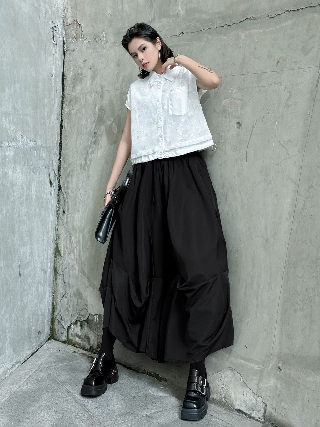 Gathered design wide pants 