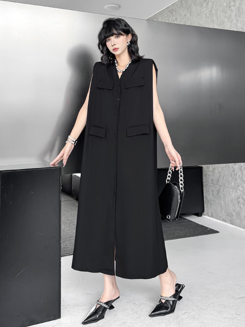 Pocket Detail Long Gilet Dress 