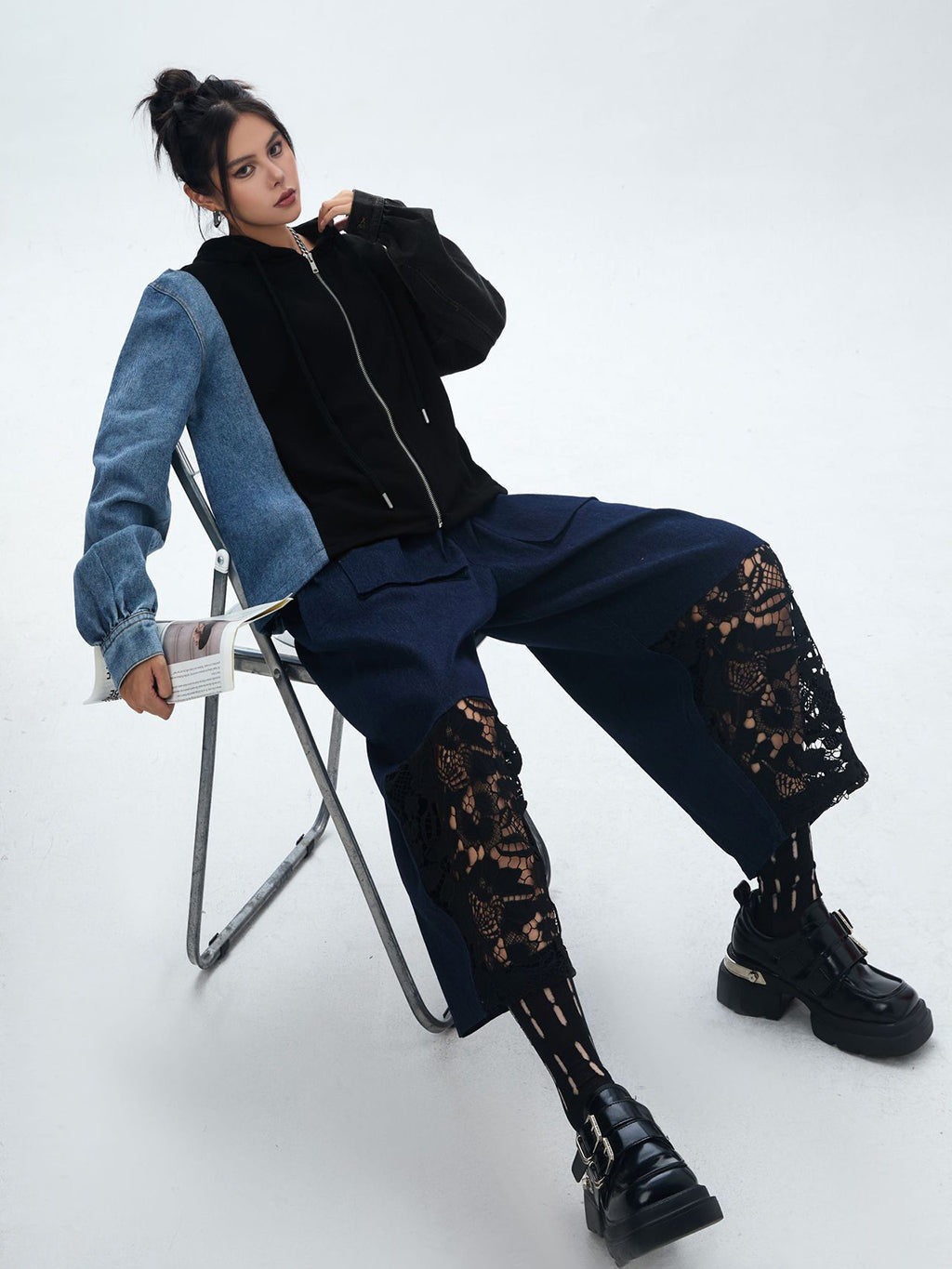 Washed Denim Docking Hoodie 