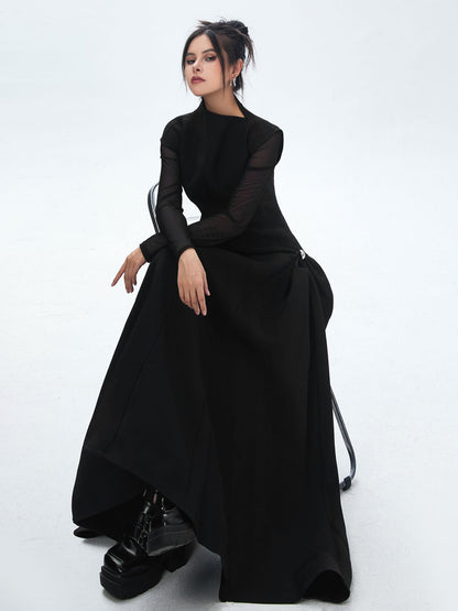 High neck long flared dress 