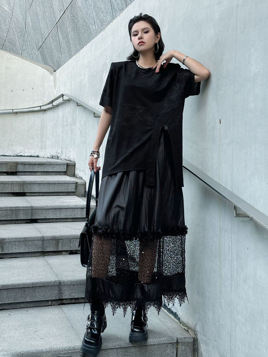 Floral lace side drape top 