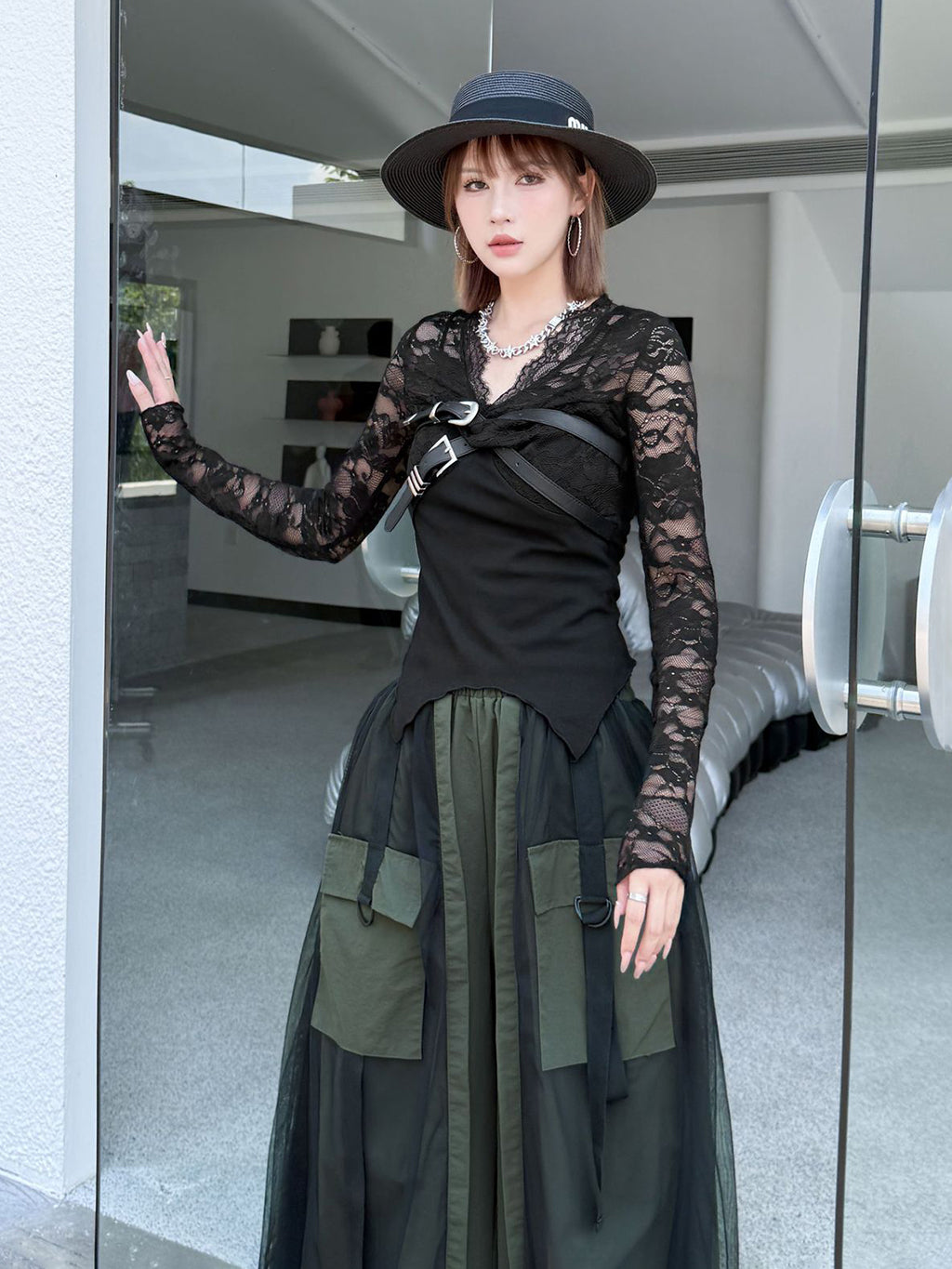 Belt Drape Lace Top 