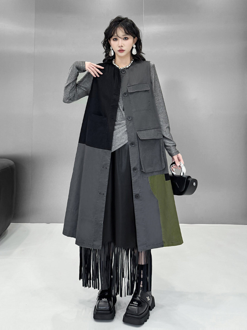 Scarf tie blouse and denim pants series 
