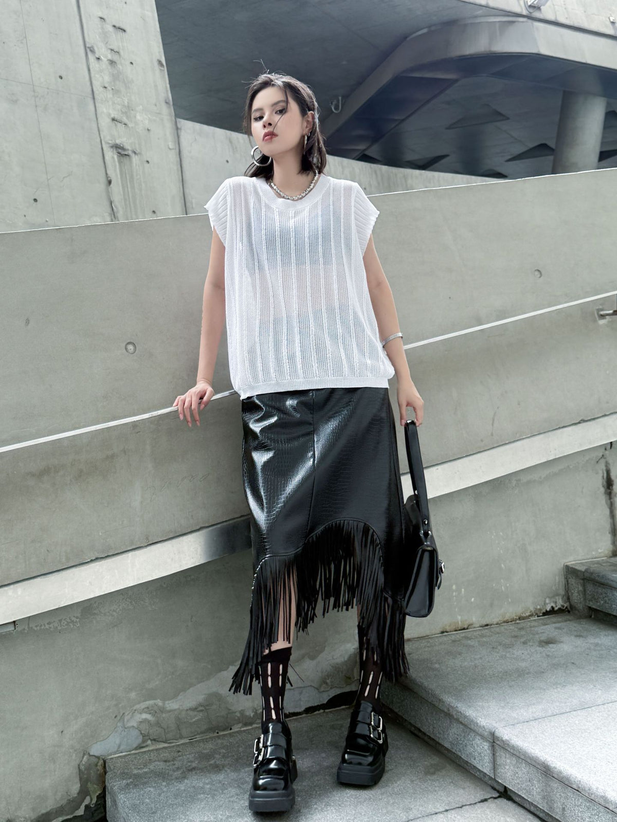 Back lace-up knit top 
