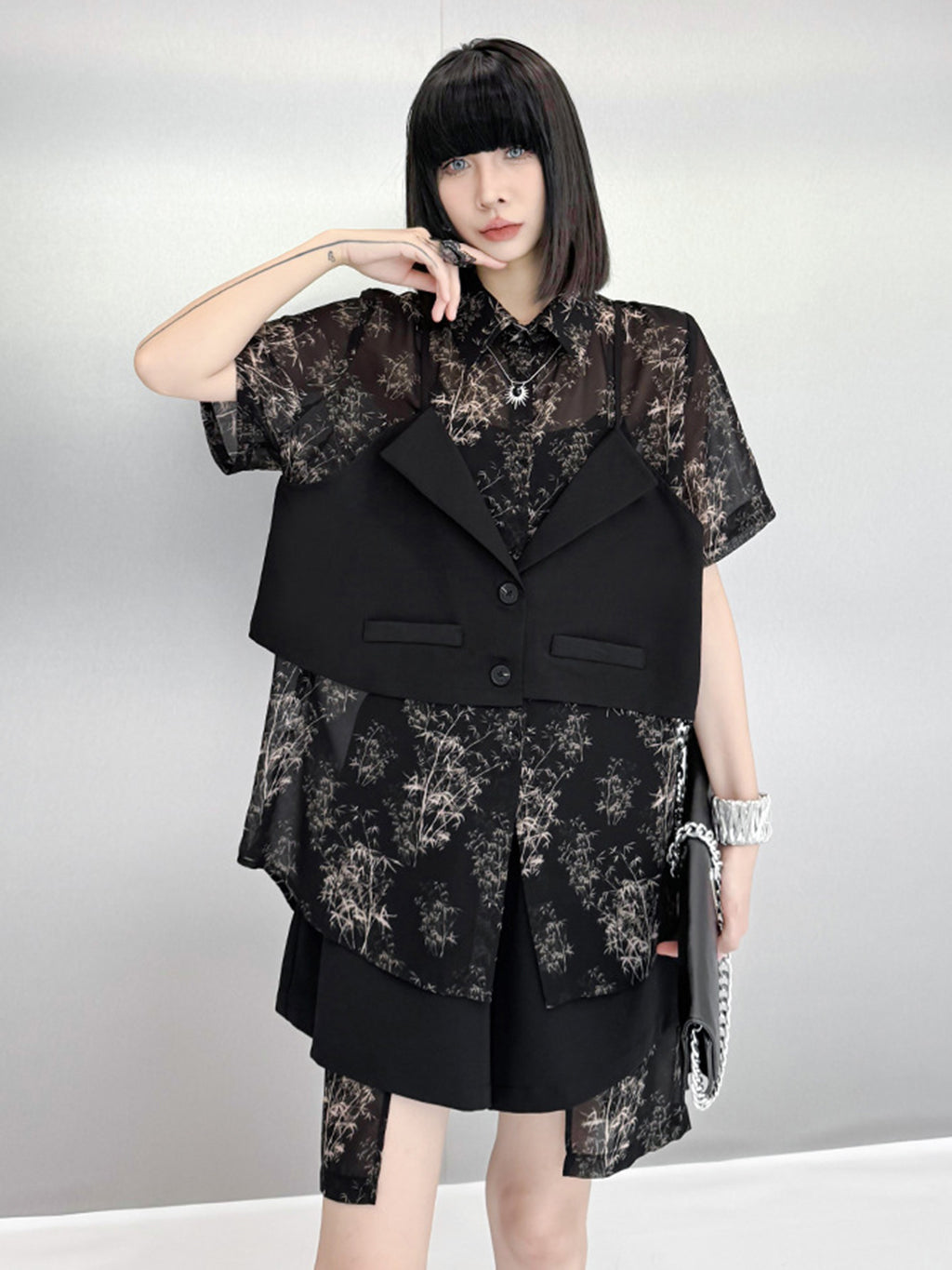 Scarf tie blouse and denim pants series 