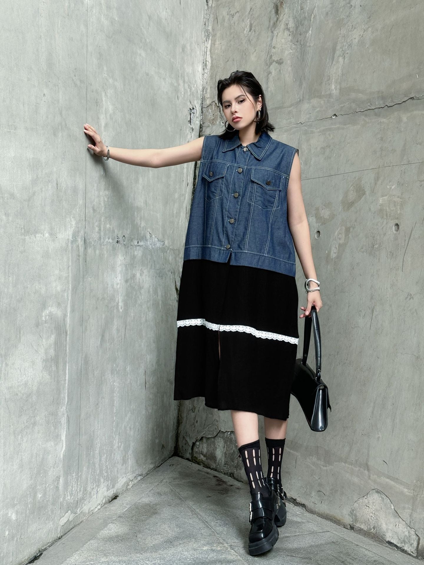 Scarf tie blouse and denim pants series 