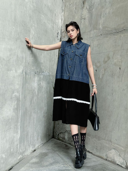 Scarf tie blouse and denim pants series 