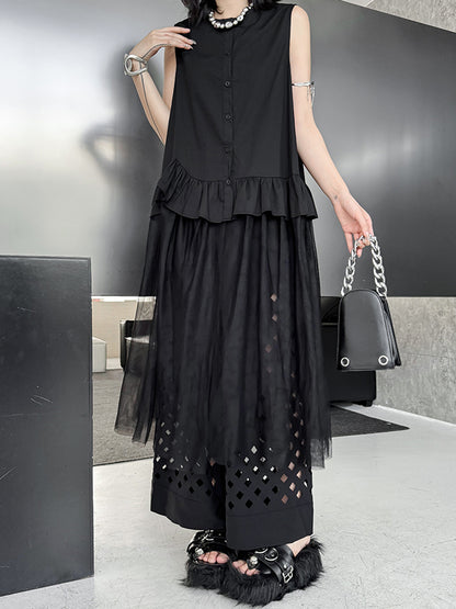 Punched wide pants 
