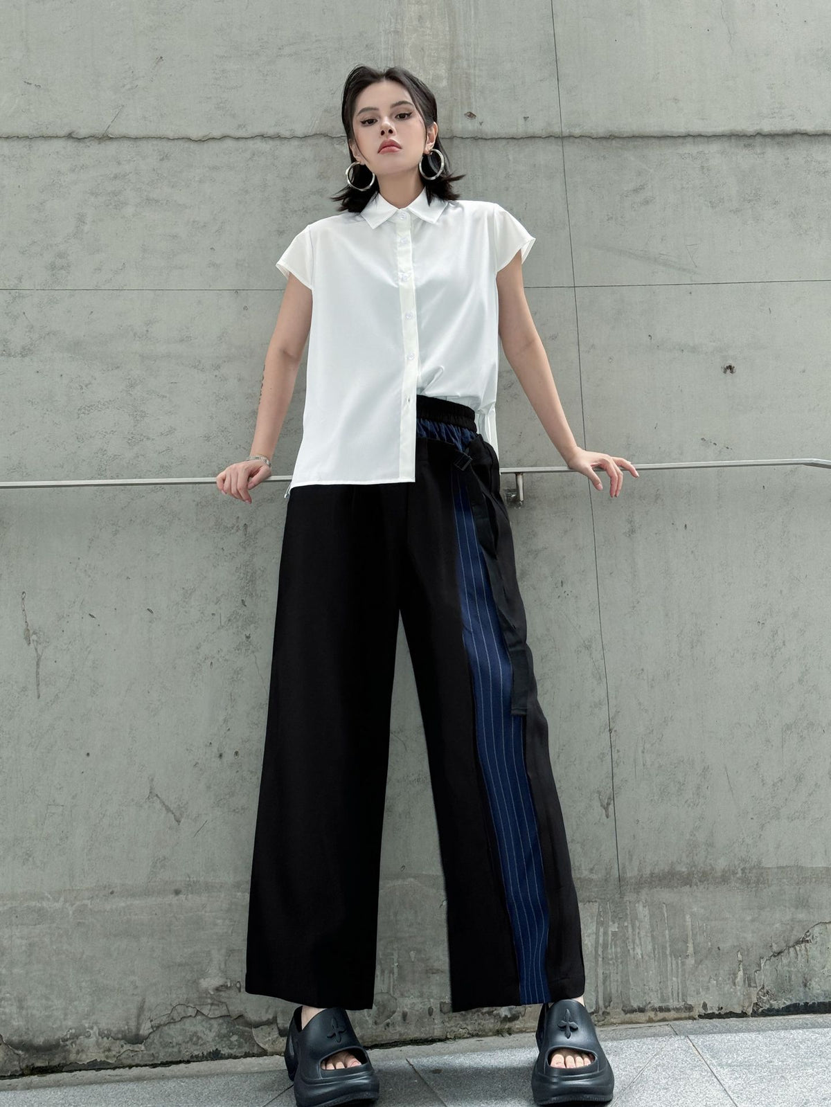 Scarf tie blouse and denim pants series 