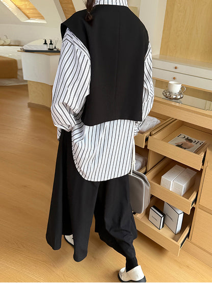 フェイクレイヤードストライプシャツ