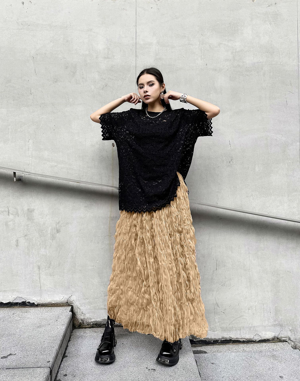 Scarf tie blouse and denim pants series 
