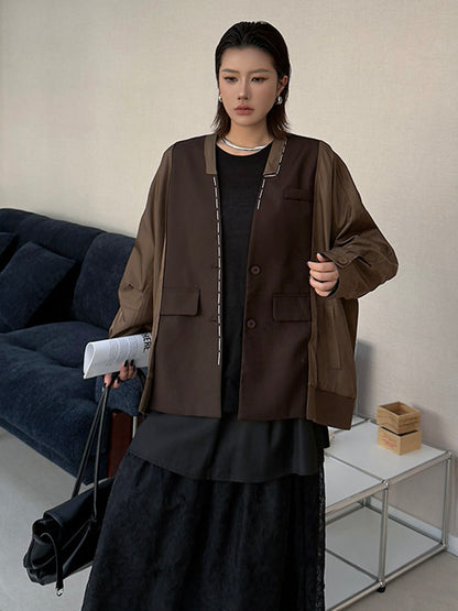 ノーカラーレイヤードジャケット