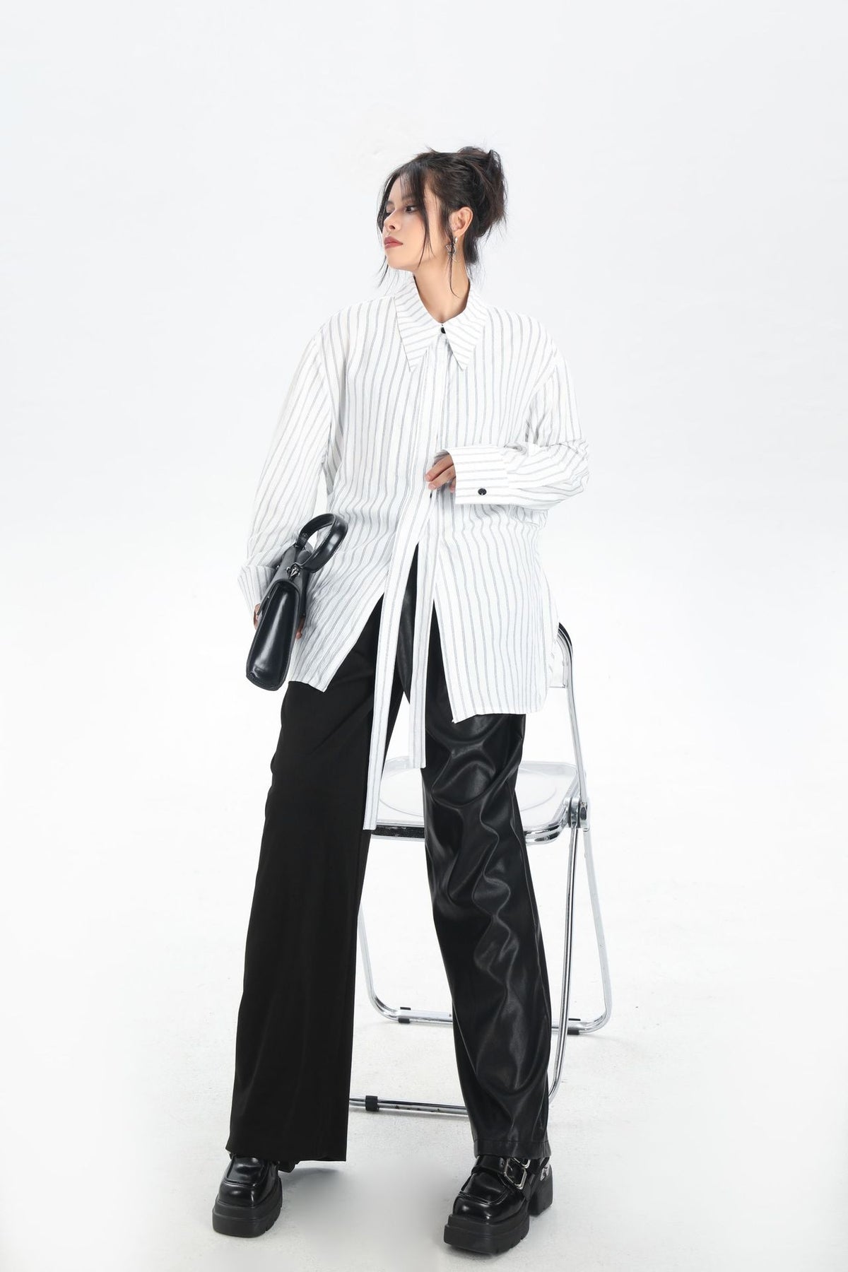Scarf tie blouse and denim pants series 