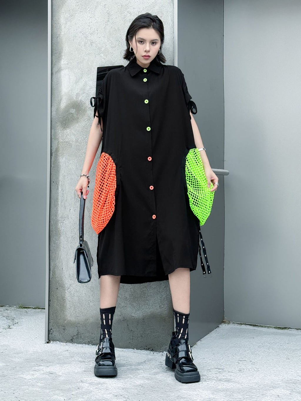 neon patch shirt dress