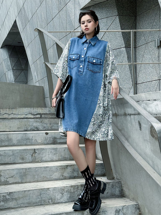 Denim Switch Pattern Dress 