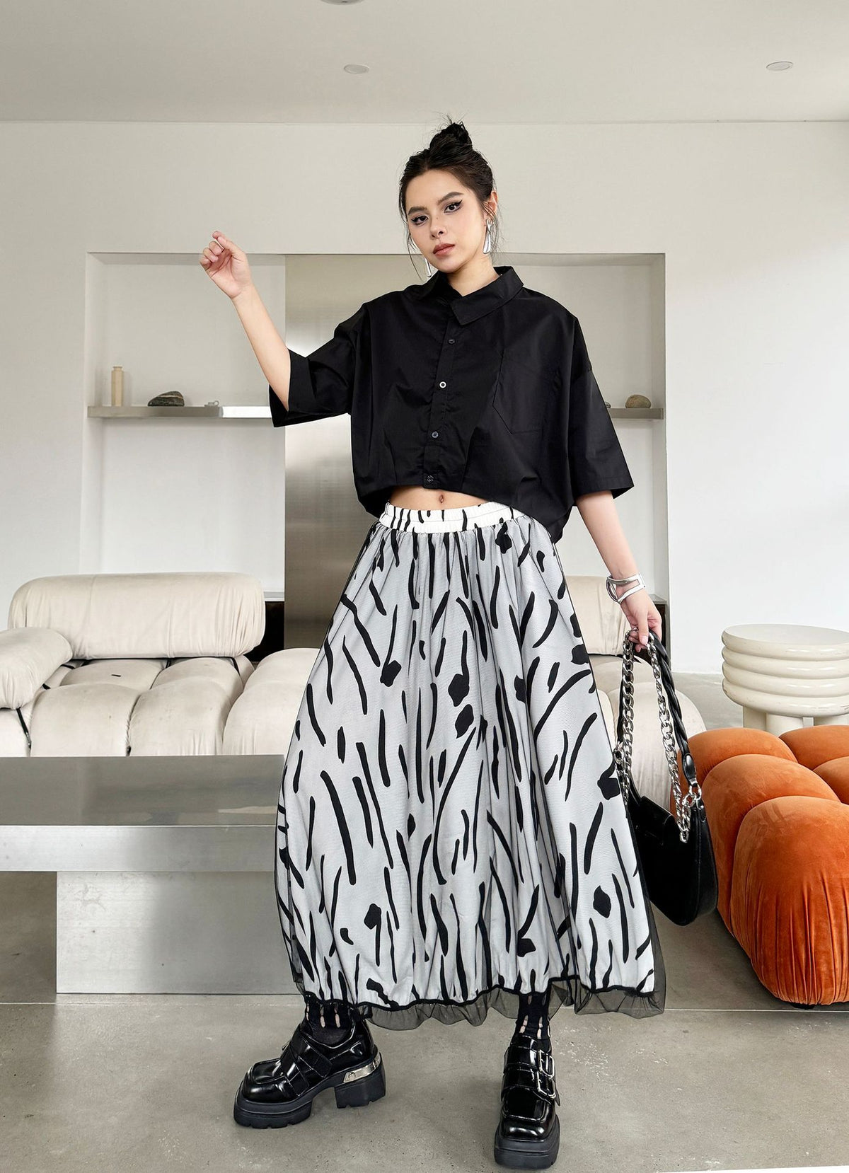 Scarf tie blouse and denim pants series 