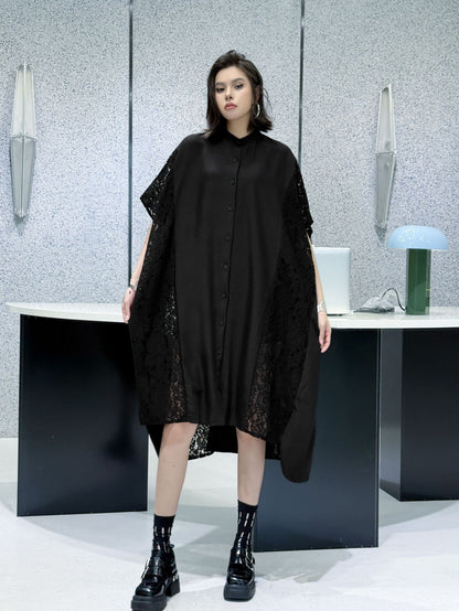 Lace slit shirt dress 