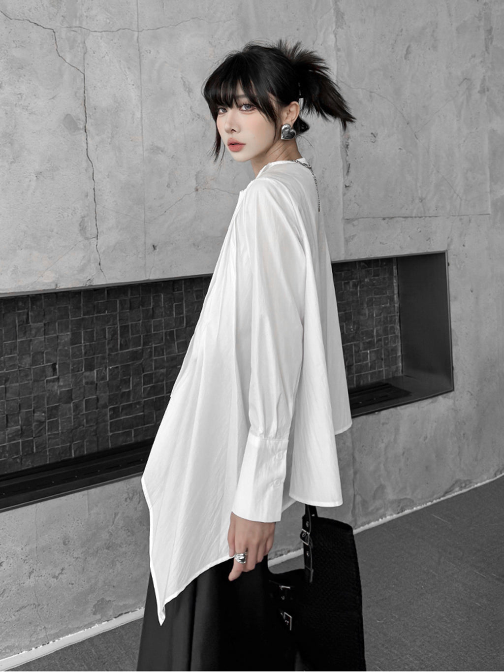 Scarf tie blouse and denim pants series 